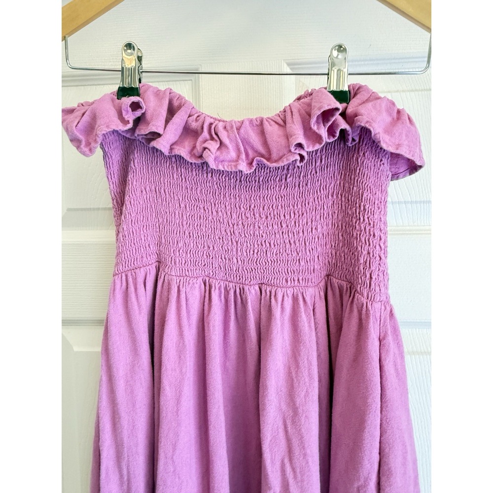 Free People Maxi Dress  Small Purple Linen Smocked Ruffle Boho Strapless - Picture 7 of 9